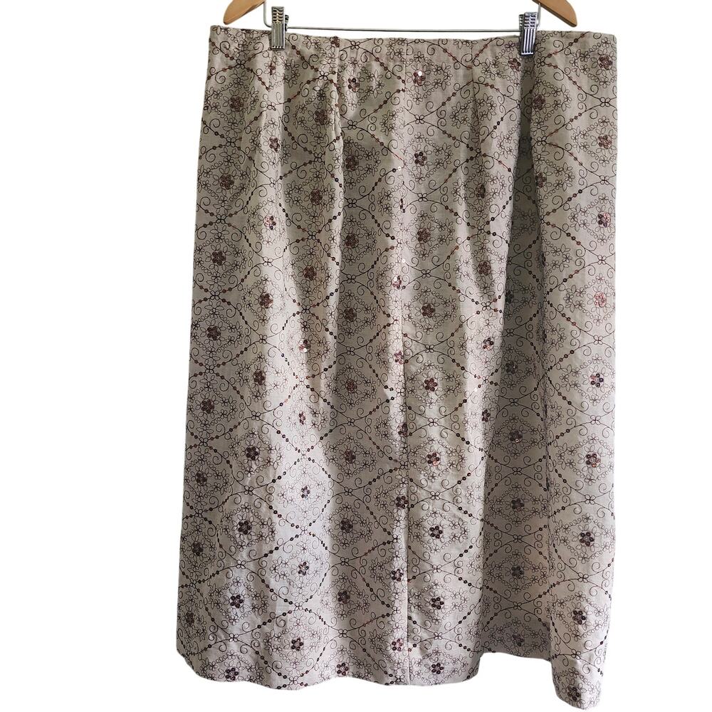 Handmade Beige Linen Blend Skirt Floral Embroidery and Sequins Size X-Large